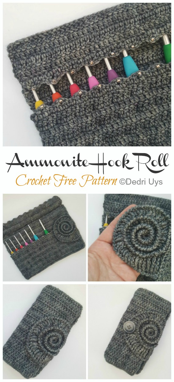 Ammonite Hook Roll Crochet  Free Pattern -#Crochet #HookCase & Holders Free Patterns