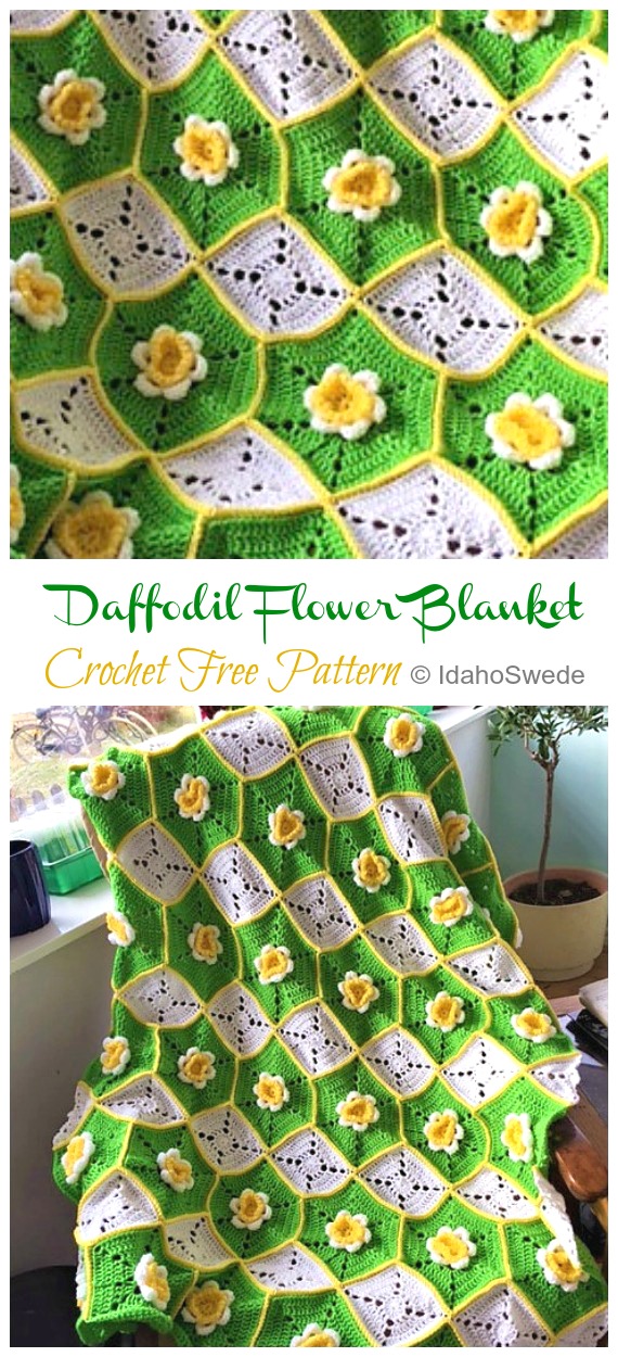 Daffodil Flower Blanket Crochet Free Pattern - #Flower; Blankets Free #Crochet; Patterns