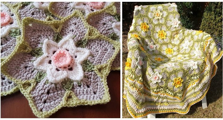 Daffodil Flower Blanket Crochet Free Pattern - #Flower; Blankets Free #Crochet; Patterns