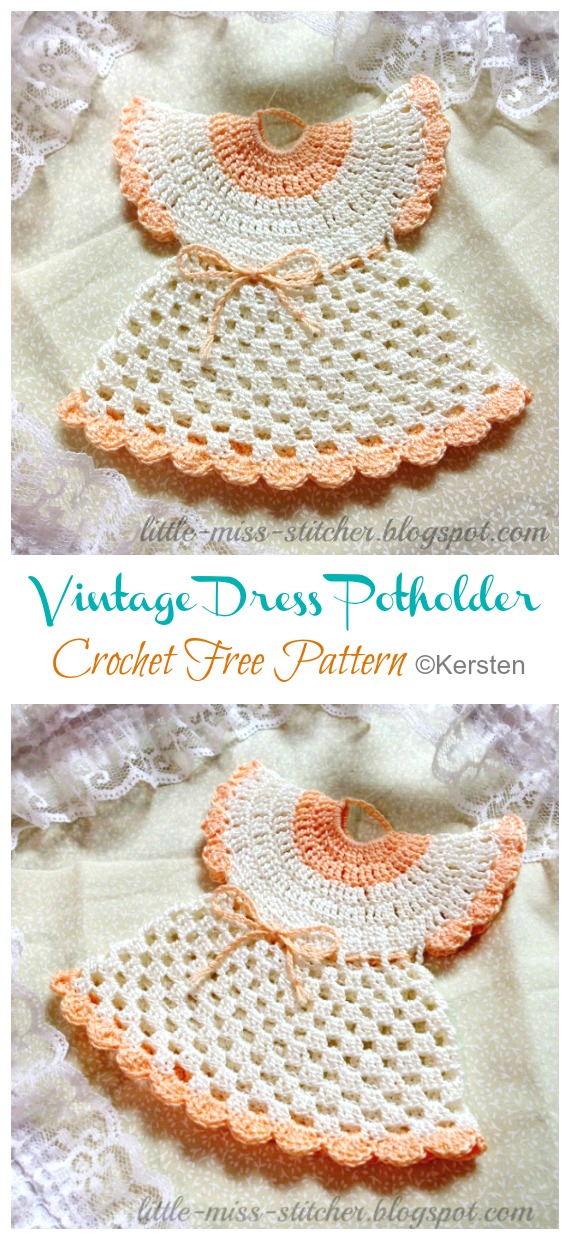 Vintage Dress Potholder Crochet Free Patterns - Hot Pad #Potholder; Free #Crochet; Pattern