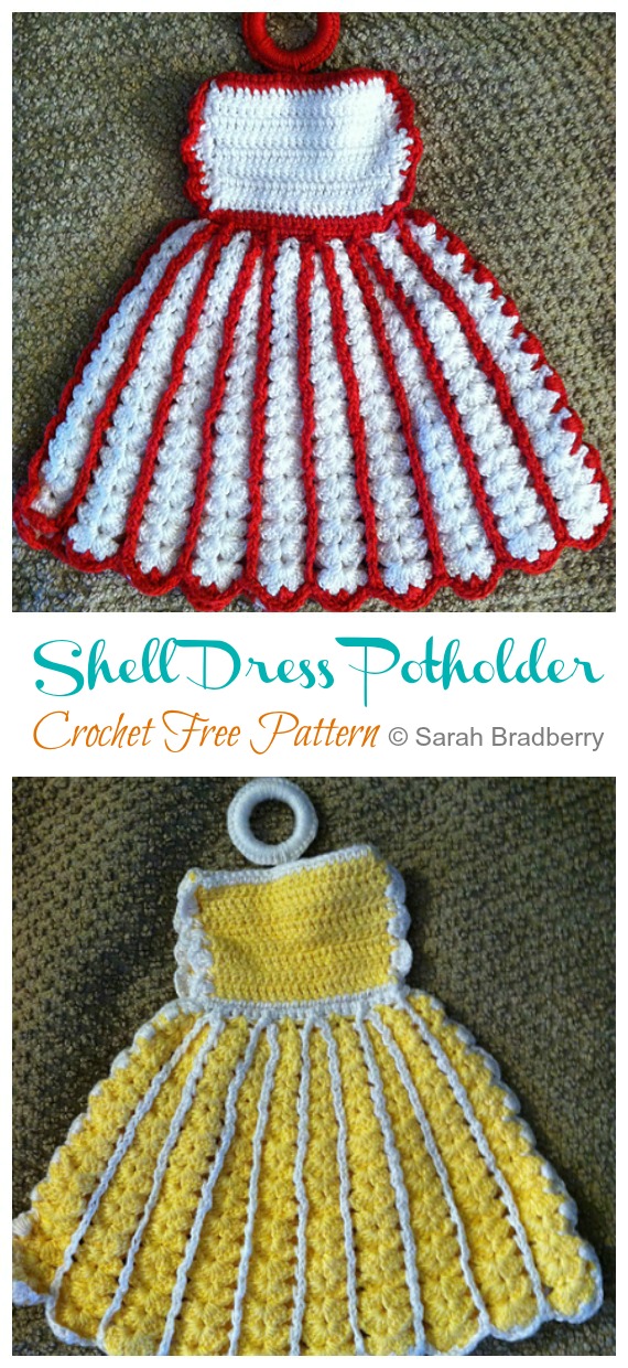 Shell Dress Potholder Crochet Free Patterns - Hot Pad #Potholder; Free #Crochet; Pattern