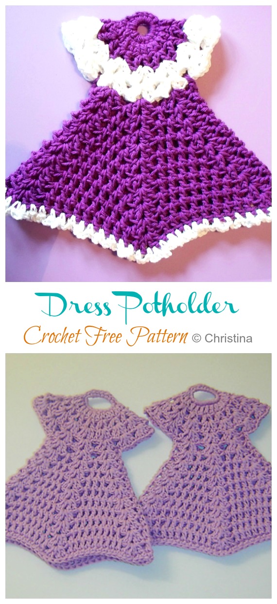 Dress Potholder Crochet Free Patterns - Hot Pad #Potholder; Free #Crochet; Pattern