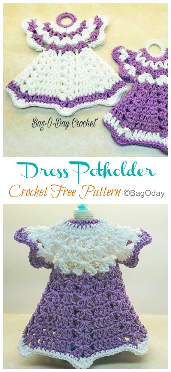 Dress Potholder Crochet Free Pattern Video - Hot Pad #Potholder; Free #Crochet; Pattern