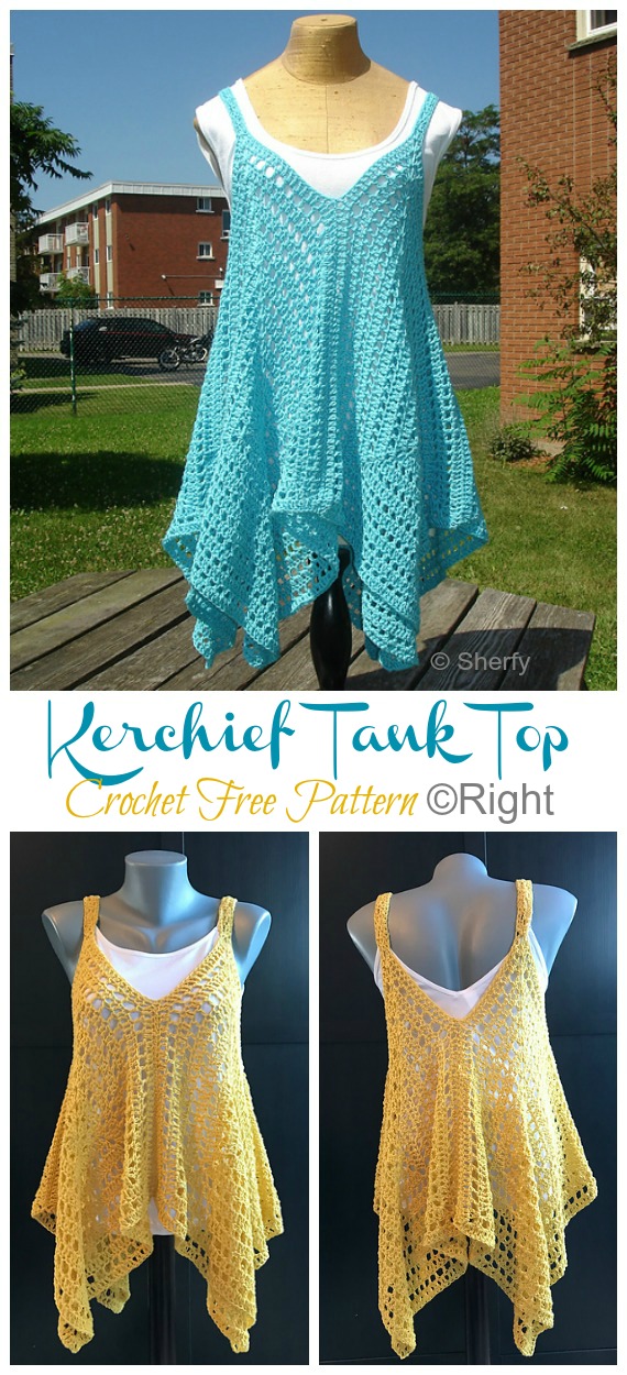 Kanata Kerchief Tank Top Crochet Free Pattern - Women Summer #Top Free #Crochet; Patterns