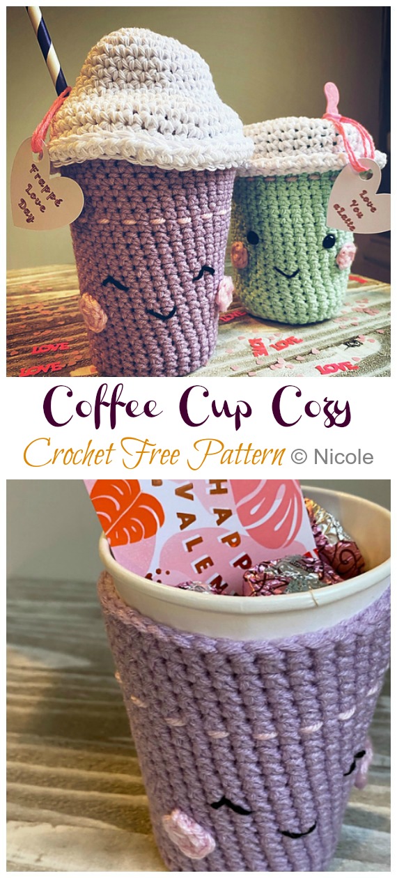 Sweet Coffee Cup Cozy Crochet Free Pattern - Coffee/Tea Mug #Cozy; Free #Crochet; Patterns