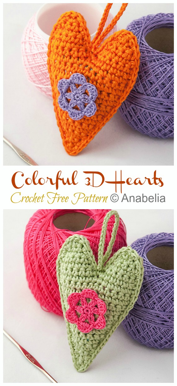 Valentine Colorful 3D Heart Crochet Free Pattern - #Amigurumi; 3D #Heart; Free Crochet Patterns