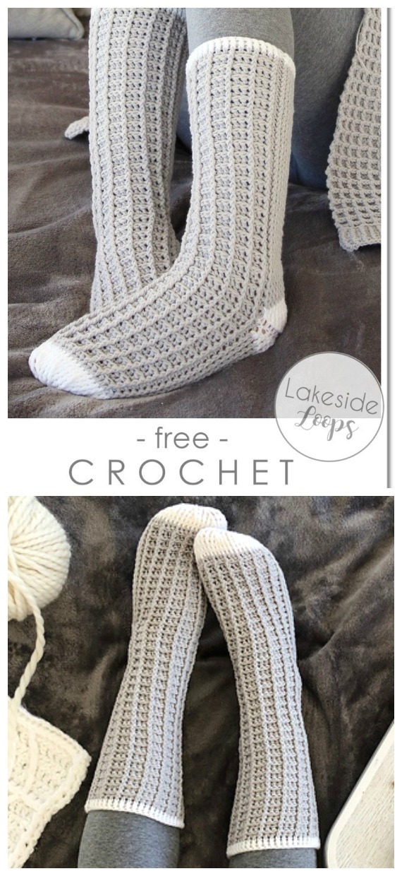 Waffle Socks Crochet Free Pattern - Trending #Socks; Crochet Free Patterns