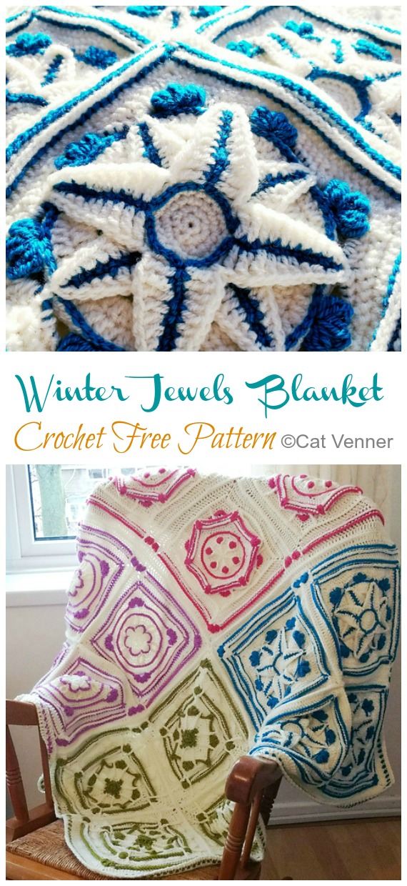 Winter Jewels Granny Square Blanket Crochet Free Pattern - #Granny; Square #Blanket; Free #Crochet; Patterns