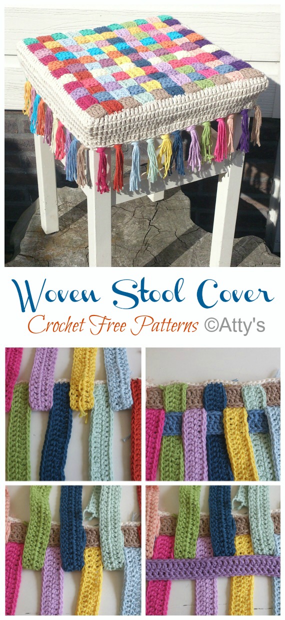 Woven Stool Cover Topper Crochet Free Patterns - #Stool; Cover Free #Crochet; Patterns