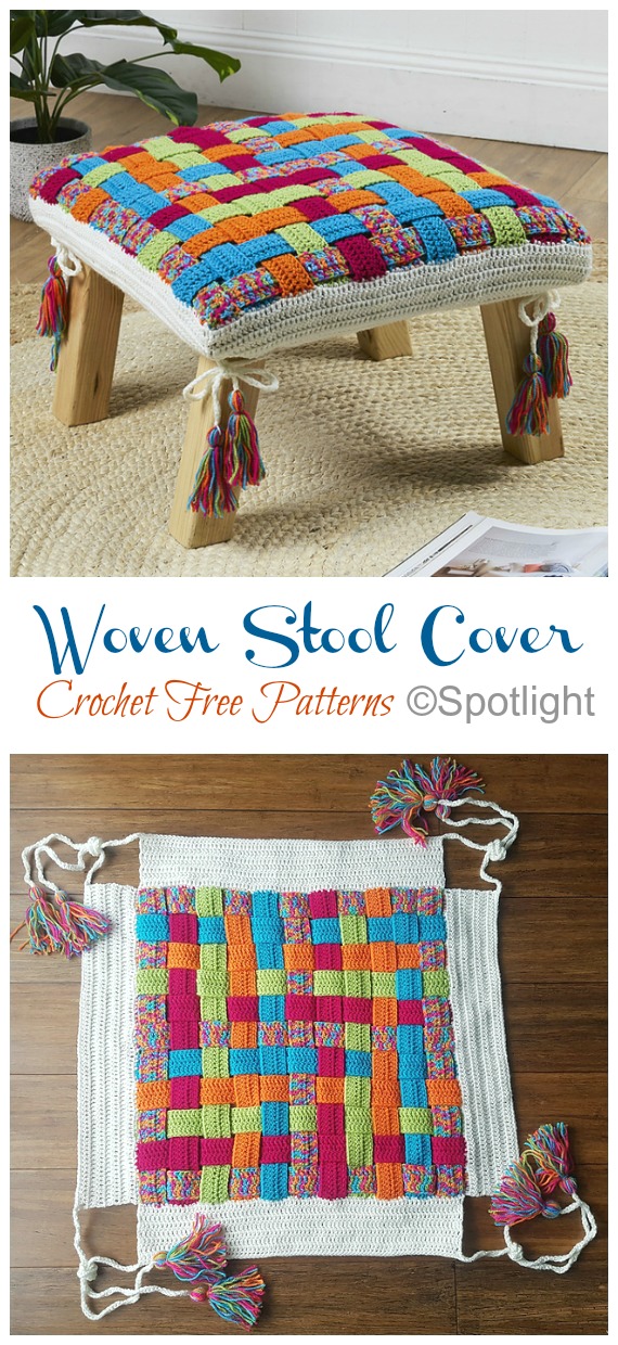 Woven Stool Cover Topper Crochet Free Patterns - #Stool; Cover Free #Crochet; Patterns