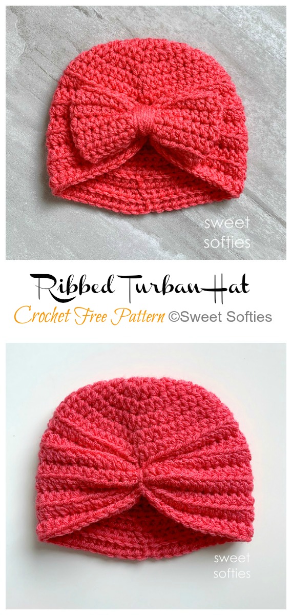 Ribbed Baby Bow Turban Hat Crochet Free Patterns - Baby #Beanie; Hat Free #Crochet; Patterns 