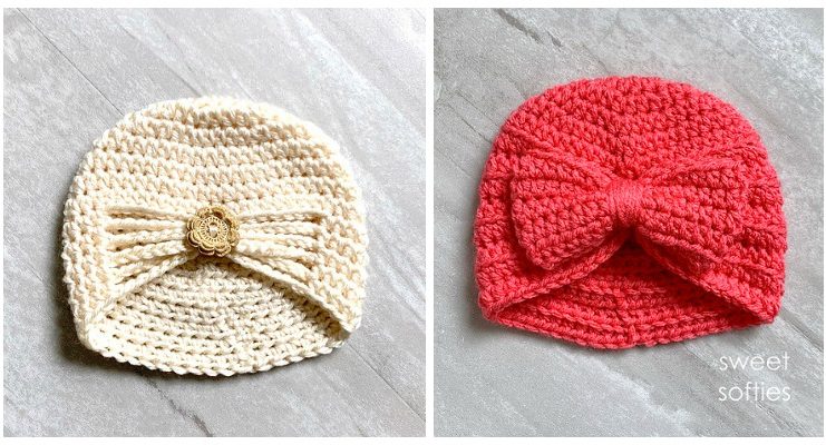 Baby Turban Hat Crochet Free Patterns - Baby #Beanie; Hat Free #Crochet; Patterns