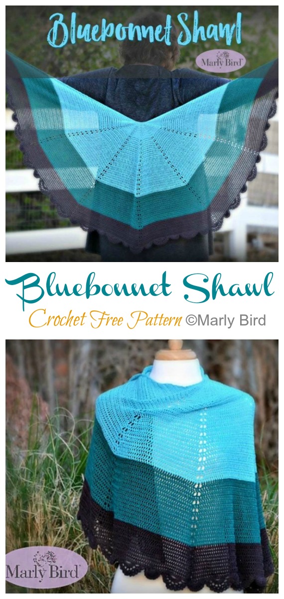 Bluebonnet Shawl Crochet Free Pattern - Women Lace #Shawl; Free #Crochet; Patterns
