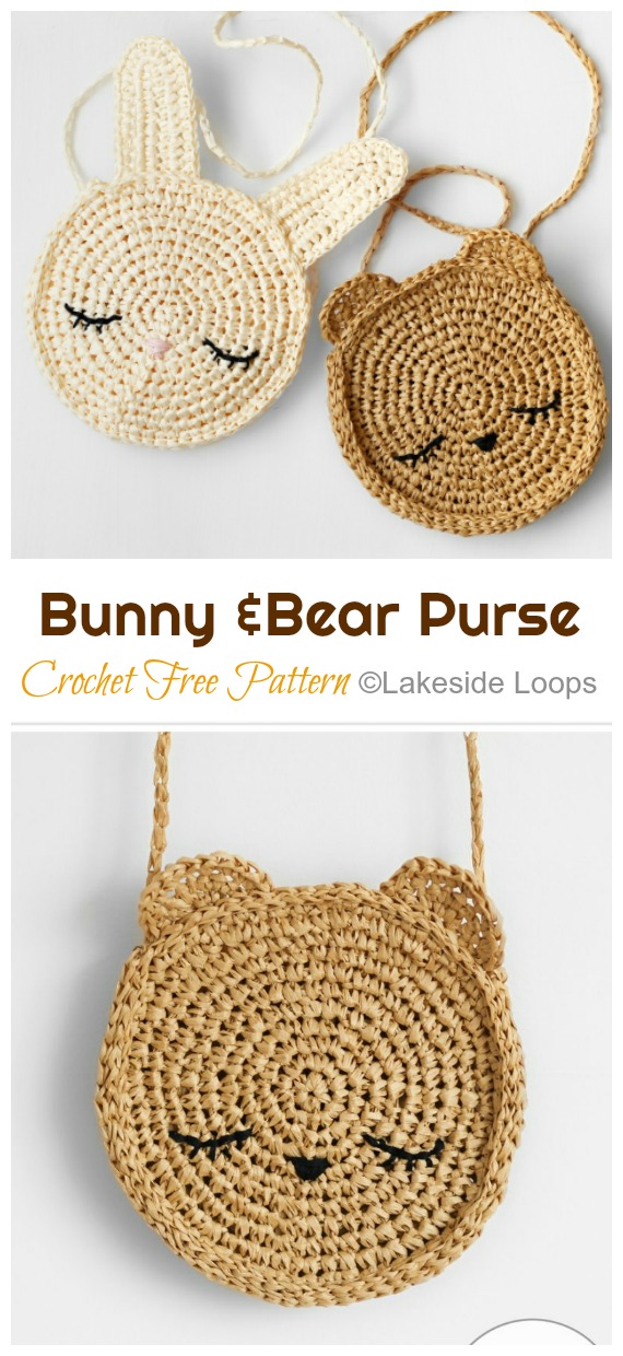 Bunny & Bear Purse Crochet Free Pattern - Kids Shoulder #Bags; Free #Crochet; Patterns