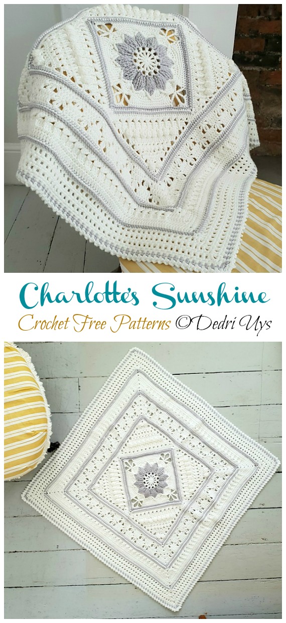Charlotte's Sunshine Baby Blanket Crochet Free Pattern  - #Granny; Square #Blanket; Free #Crochet; Patterns