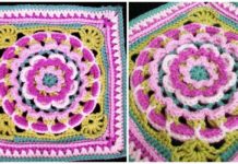 Dream Catcher Square Block Crochet Free Pattern - Afghan #Block; Square Free #Crochet; Patterns