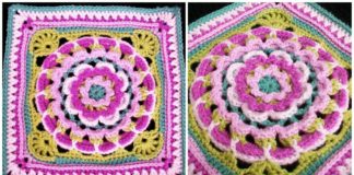 Dream Catcher Square Block Crochet Free Pattern - Afghan #Block; Square Free #Crochet; Patterns