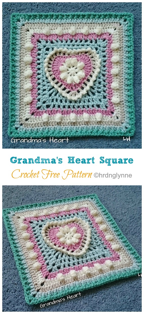 Grandma's Heart Granny Square Crochet Free Pattern  - Granny Square Motif Free #Crochet; Patterns