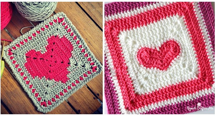 Heart Granny Square Crochet Free Patterns