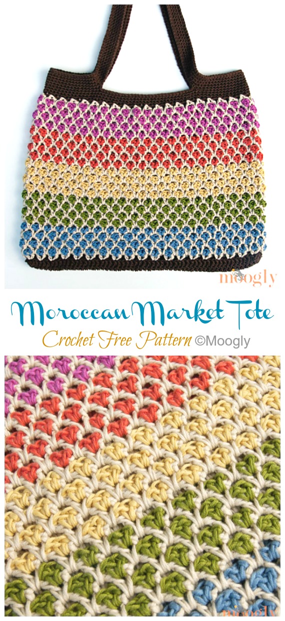 Moroccan Market Tote Bag Crochet Free Pattern- #Crochet; Market Grocery #Bag;Free Patterns
