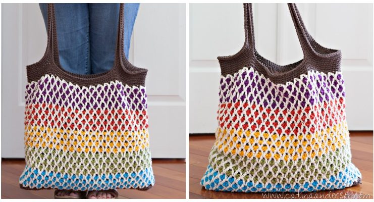 Moroccan Market Tote Bag Crochet Free Pattern- #Crochet; Market Grocery #Bag;Free Patterns