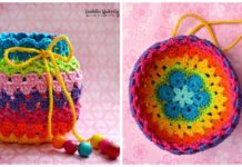 Rainbow Purse Crochet Free Pattern - Drawstring Bag Free #Crochet; Patterns