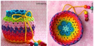 Rainbow Purse Crochet Free Pattern - Drawstring Bag Free #Crochet; Patterns