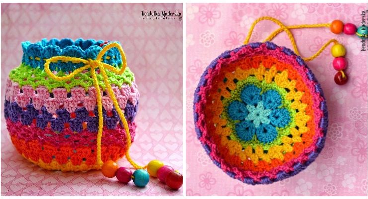 Rainbow Purse Crochet Free Pattern - Drawstring Bag Free #Crochet; Patterns