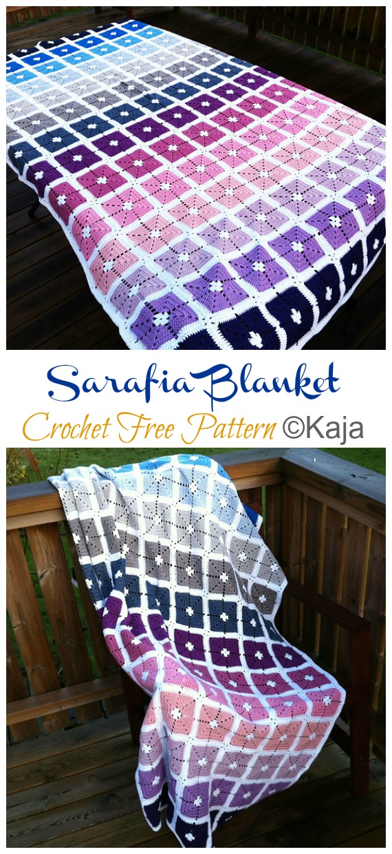 Granny Sarafia Blanket Crochet Free Pattern- #Granny; Square #Blanket; Free #Crochet; Patterns