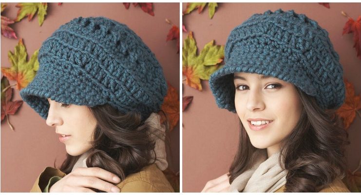 Slouch Peaked Hat Crochet Free Pattern [Video] - Women #Cap; #Hat; Free #Crochet; Patterns