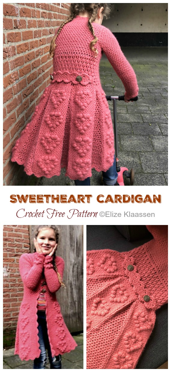 SweetHeart Girl Cardigan Crochet Free Pattern - #Crochet Kids #Cardigan Sweater Coat Free Patterns