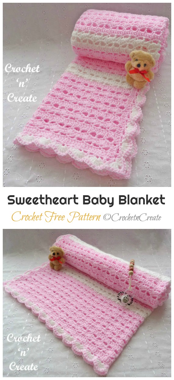 Sweetheart Baby Blanket Crochet Free Pattern- Stripy #Blanket; Free #Crochet; Patterns