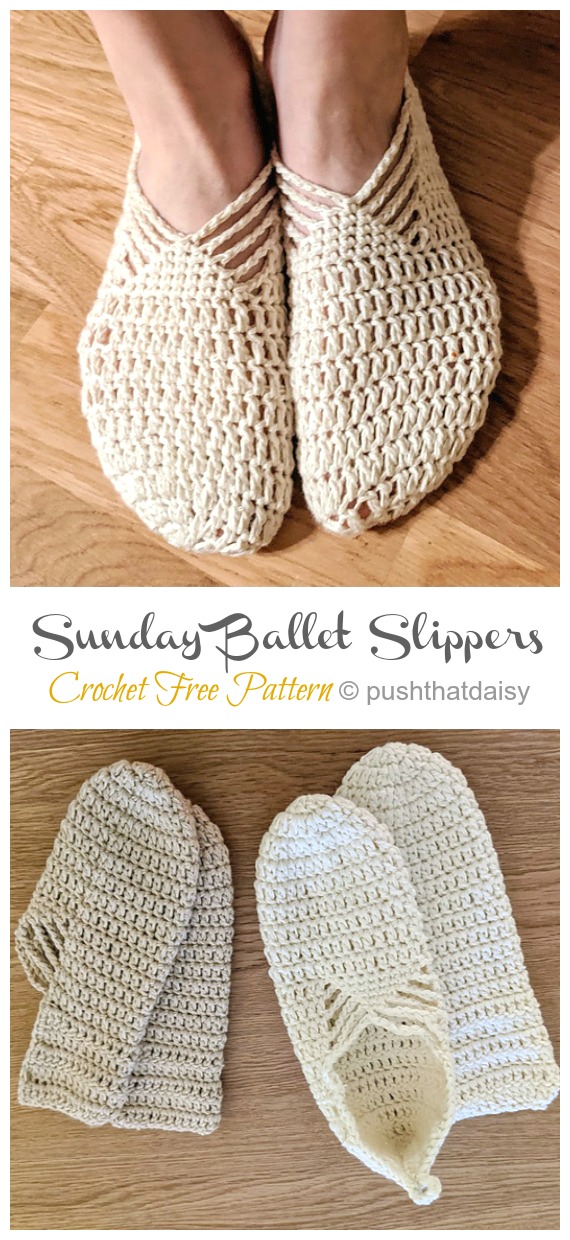 Women Sunday Ballet Slippers Crochet Free Pattern [Video] -#Crochet; Adult #Slippers; Free Patterns
