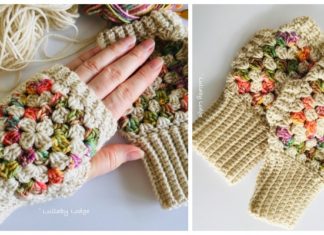 Fingerless Granny Square Mitts Crochet Free Pattern - Mitts Fingerless Gloves Free #Crochet; Patterns