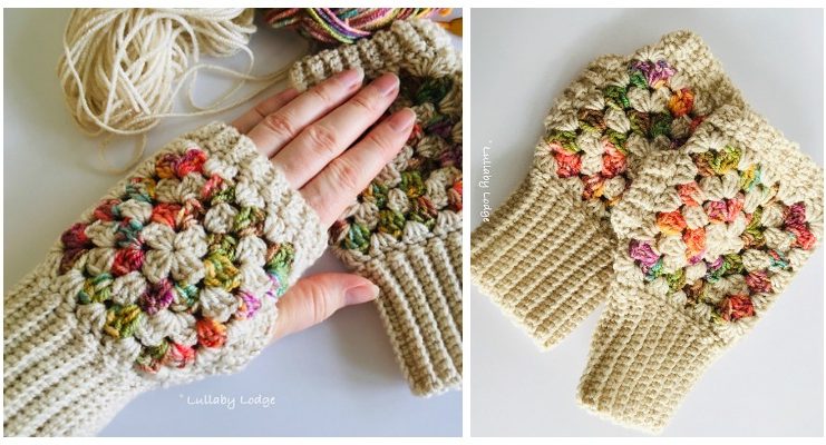 Fingerless Granny Square Mitts Crochet Free Pattern - Mitts Fingerless Gloves Free #Crochet; Patterns
