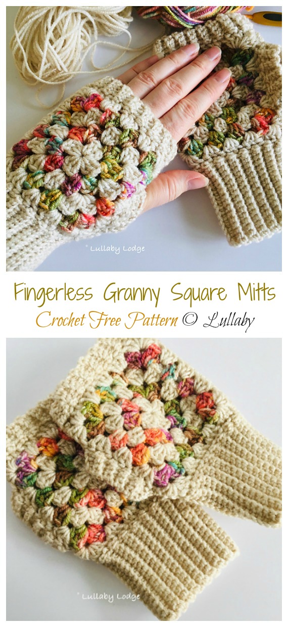 Fingerless Granny Square Mitts Crochet Free Pattern - Mitts Fingerless Gloves Free #Crochet; Patterns