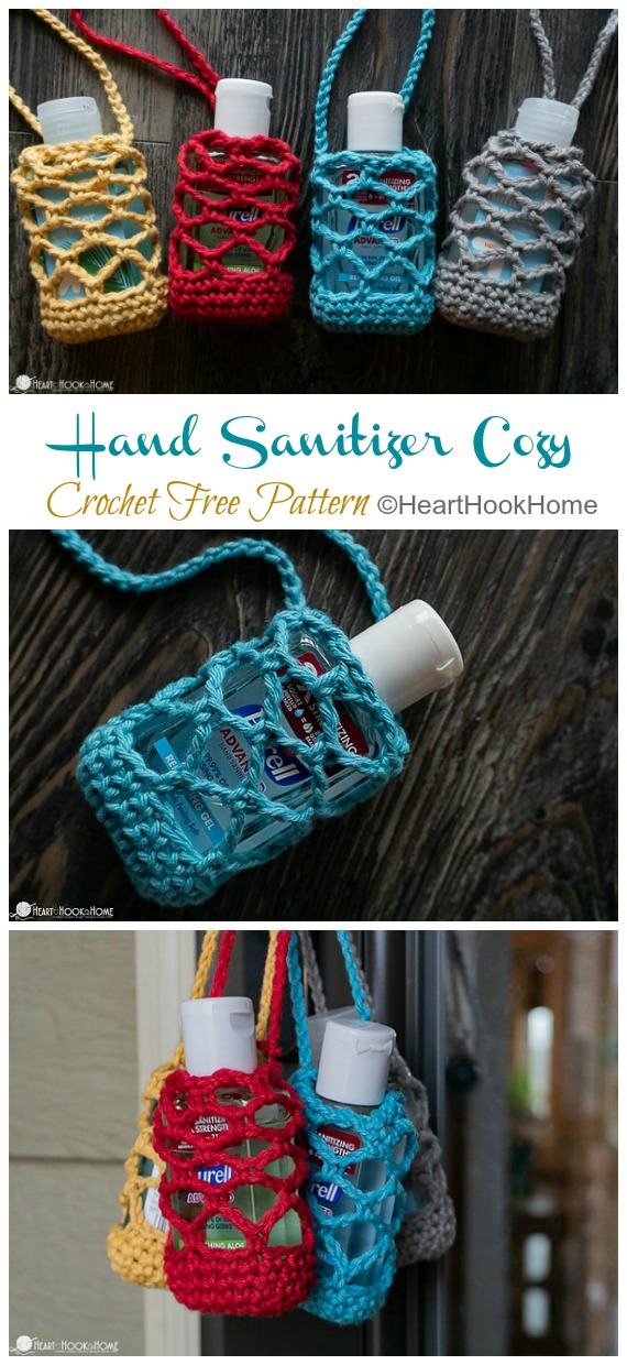 Hand Sanitizer Cozy Crochet Free Patterns - Quick Scrap Yarn #Crochet; Free Patterns