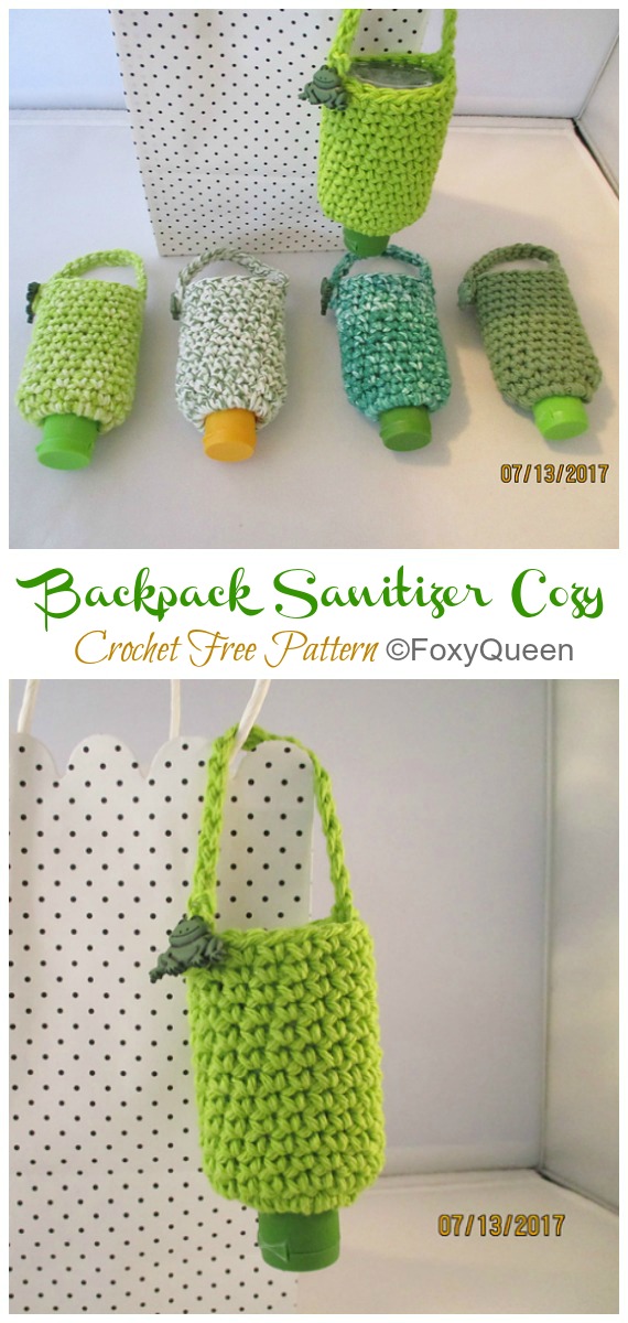 Backpack Style Hand Sanitizer Holder Crochet Free Patterns - Quick Scrap Yarn #Crochet; Free Patterns