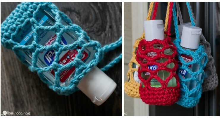 Hand Sanitizer Cozy Crochet Free Patterns - Quick Scrap Yarn #Crochet; Free Patterns