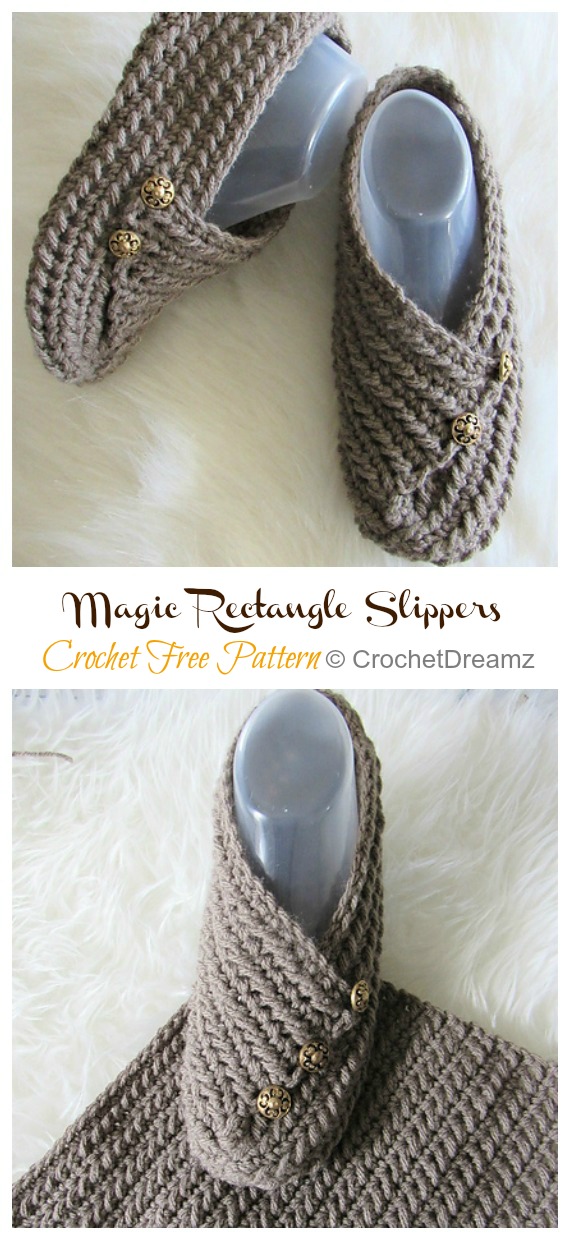 Magic Rectangle Slippers Crochet Free Pattern - #Crochet; Adult #Slippers; Free Patterns