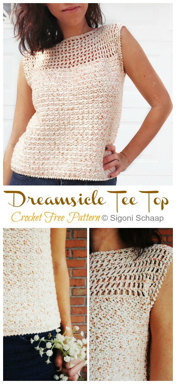 Easy Dreamsicle Tee Top Crochet Free Pattern - Women Summer #Top Free #Crochet; Patterns