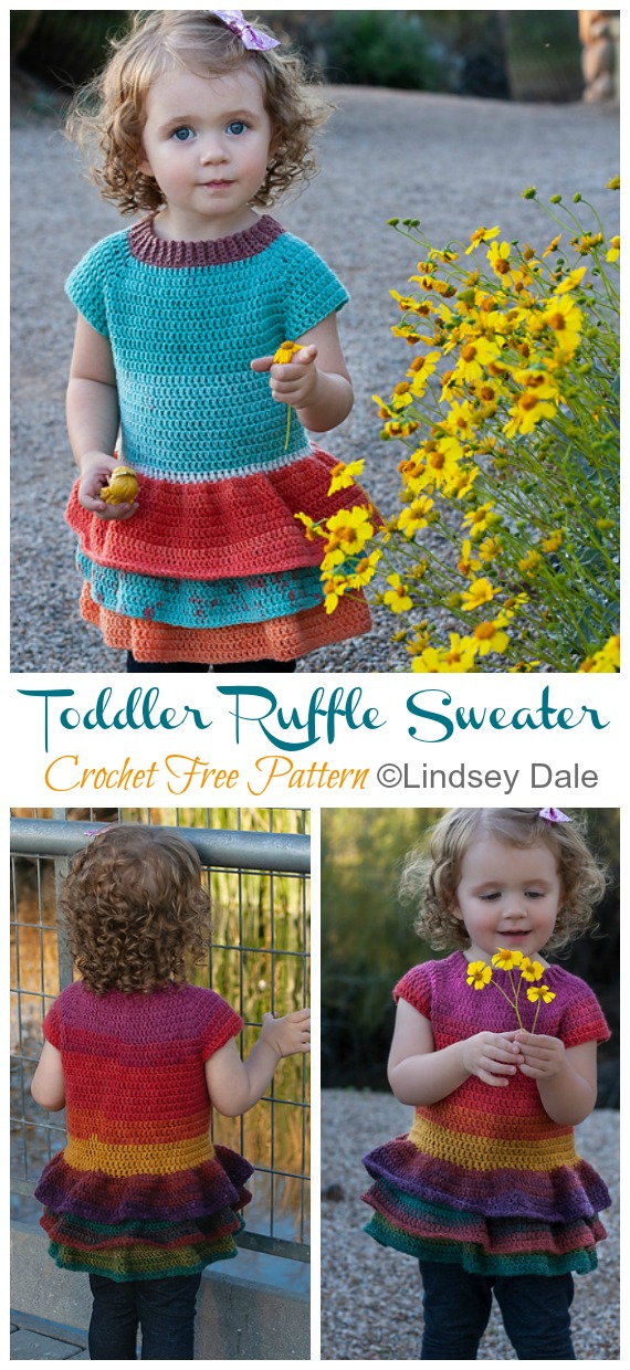 Toddler Ruffle Sweater Crochet Free Pattern - Kids Pullover #Sweater; Free #Crochet Patterns