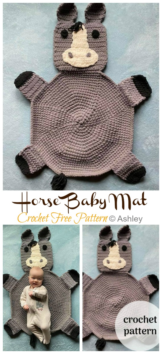 Horse Baby Mat Crochet Free Pattern - #Crochet Kids #Playmat Free Patterns Kids Gifts