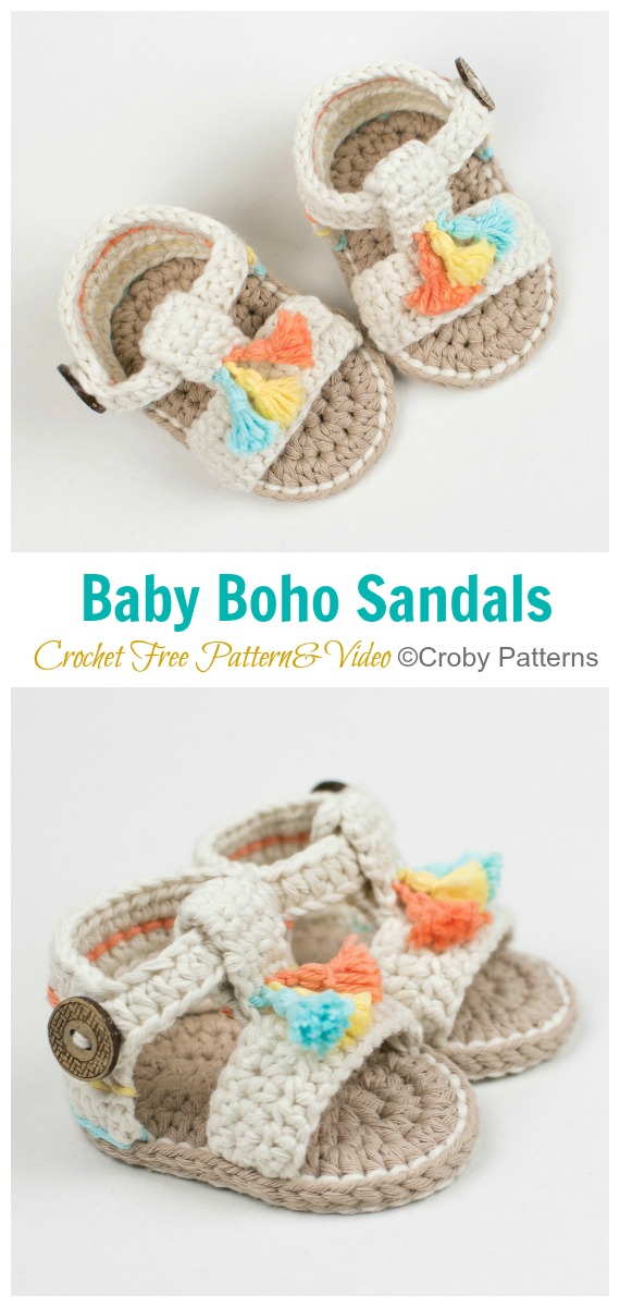 Baby Boho Sandals Crochet Free Pattern [Video] - Baby #Booties; Free #Crochet; Patterns