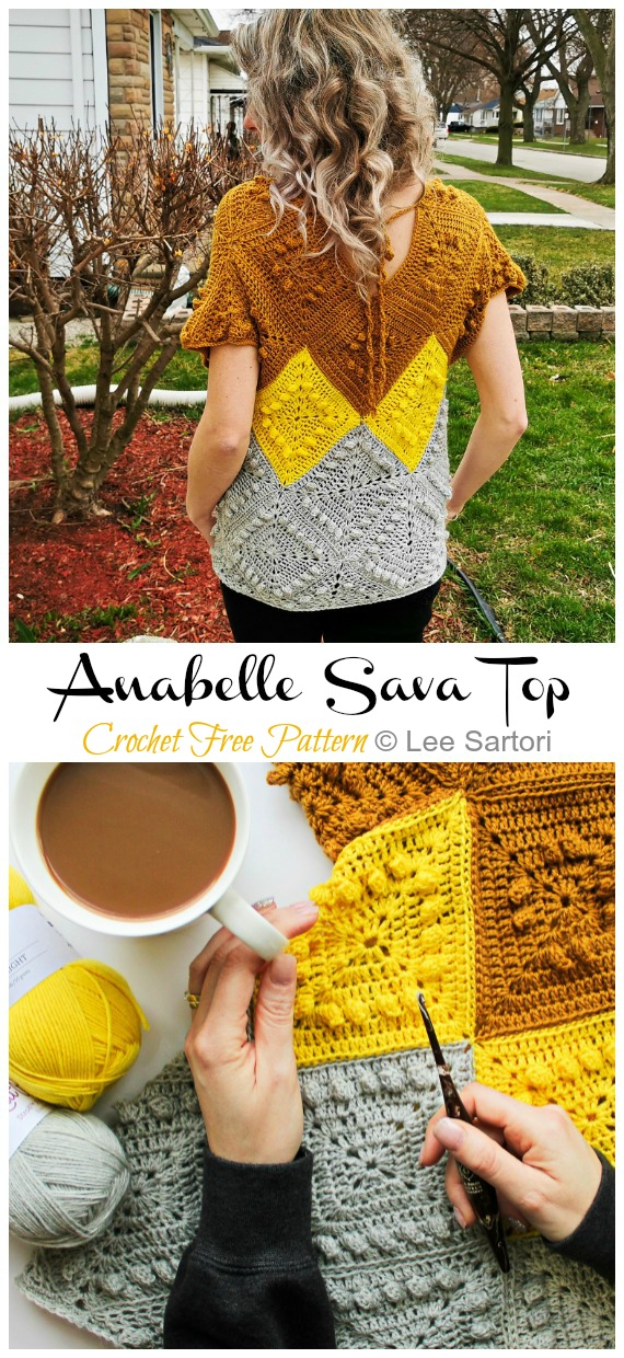 Granny Square Sweater Top Crochet Free Pattern - Women Summer #Top Free #Crochet; Patterns