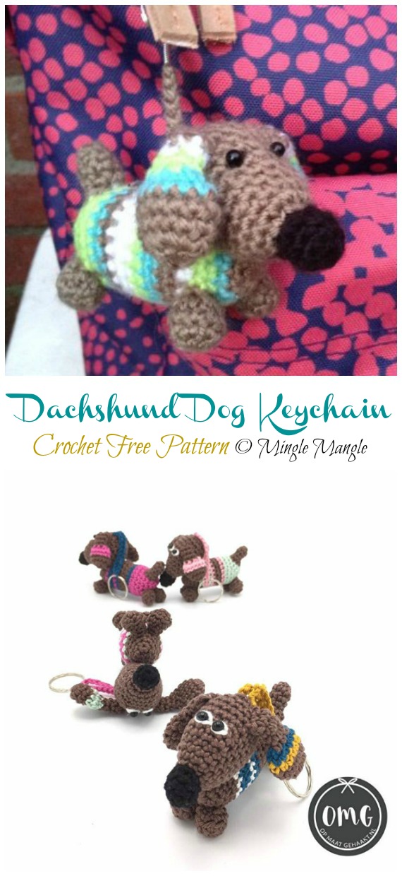 Amigurumi Dachshund Dog Keychain Crochet Free Pattern - #Valentine; #Amigurumi; Free Crochet Patterns