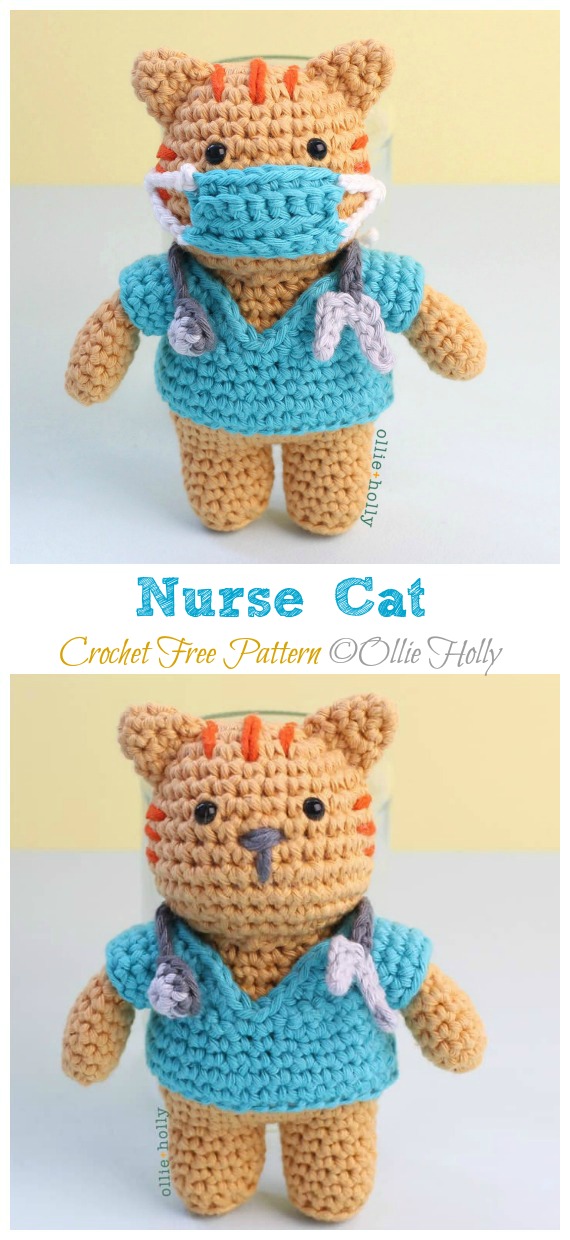 Amigurumi Nurse Cat Crochet Free Pattern - Crochet Toy #Cat; #Amigurumi; Free Patterns