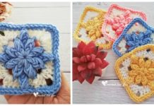 Bobble Drops Flower Granny Square Crochet Free Pattern - #Granny; Square #Blanket; Free #Crochet; Patterns