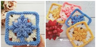 Bobble Drops Flower Granny Square Crochet Free Pattern - #Granny; Square #Blanket; Free #Crochet; Patterns
