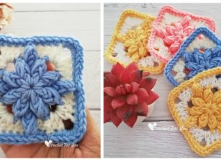 Bobble Drops Flower Granny Square Crochet Free Pattern - #Granny; Square #Blanket; Free #Crochet; Patterns